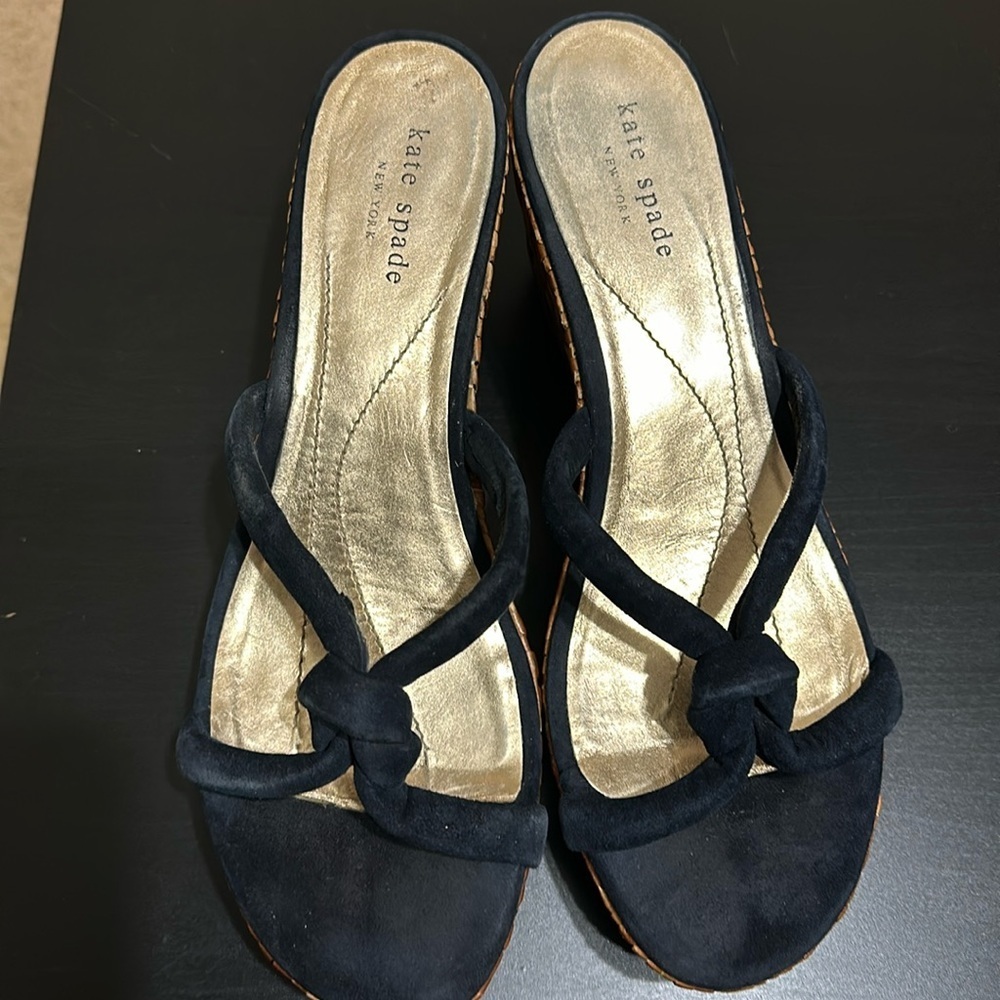 Excellent condition Kate Spade Blue Velvet wedges. Size 9.5